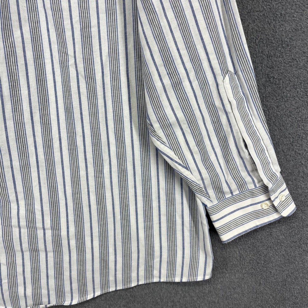 The Arrow Company Button Down Mens 17.5 32/33 White Blue Striped Oxford Shirt - Picture 14 of 15